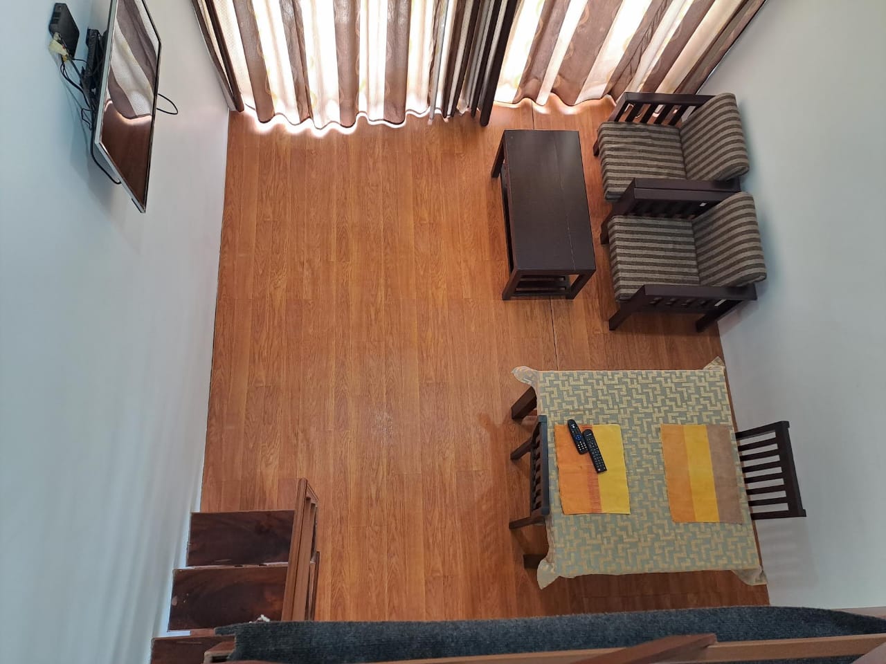 Looking down at ground living area